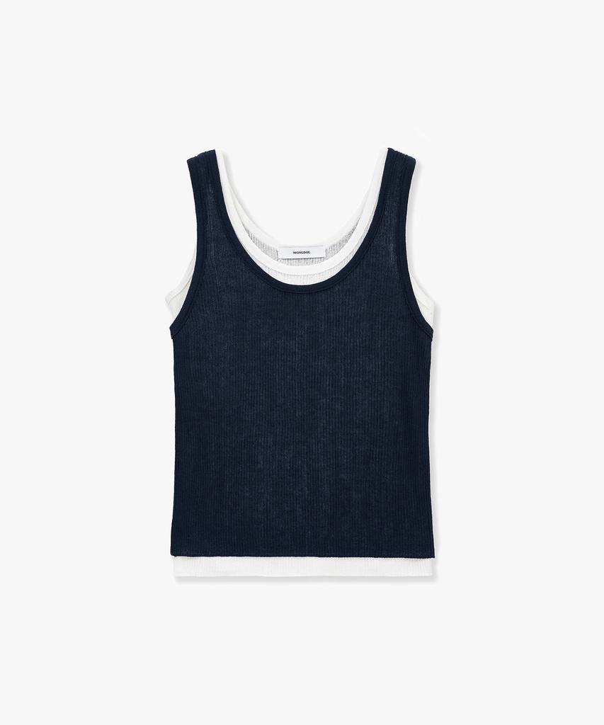 MONGDOL [Set] Layered Ribbed Knit Sleeveless Navy Mdkt117Navy