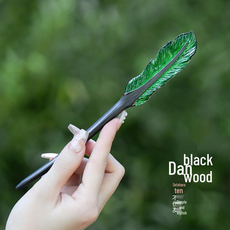 High-End Natural Ebony Wood Hairpin - Extended Chinese Ancient Style Black Hair Bun Accessory