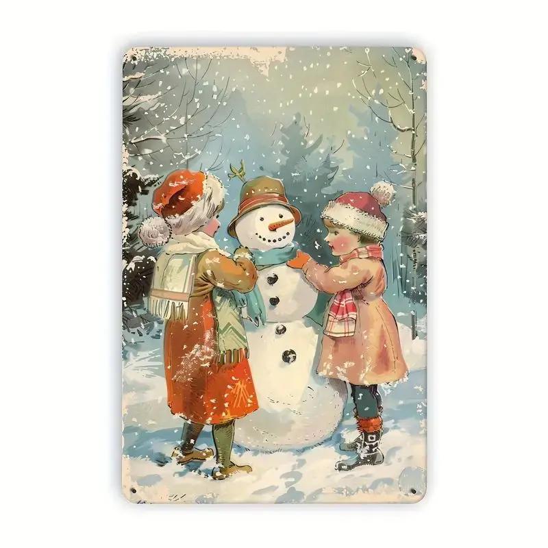 Vintage Metal Poster Christmas Elf Metal Tin Signs Posters Plate Colorful Visual Effect Wall Art for Cafe Bar Office Club Par