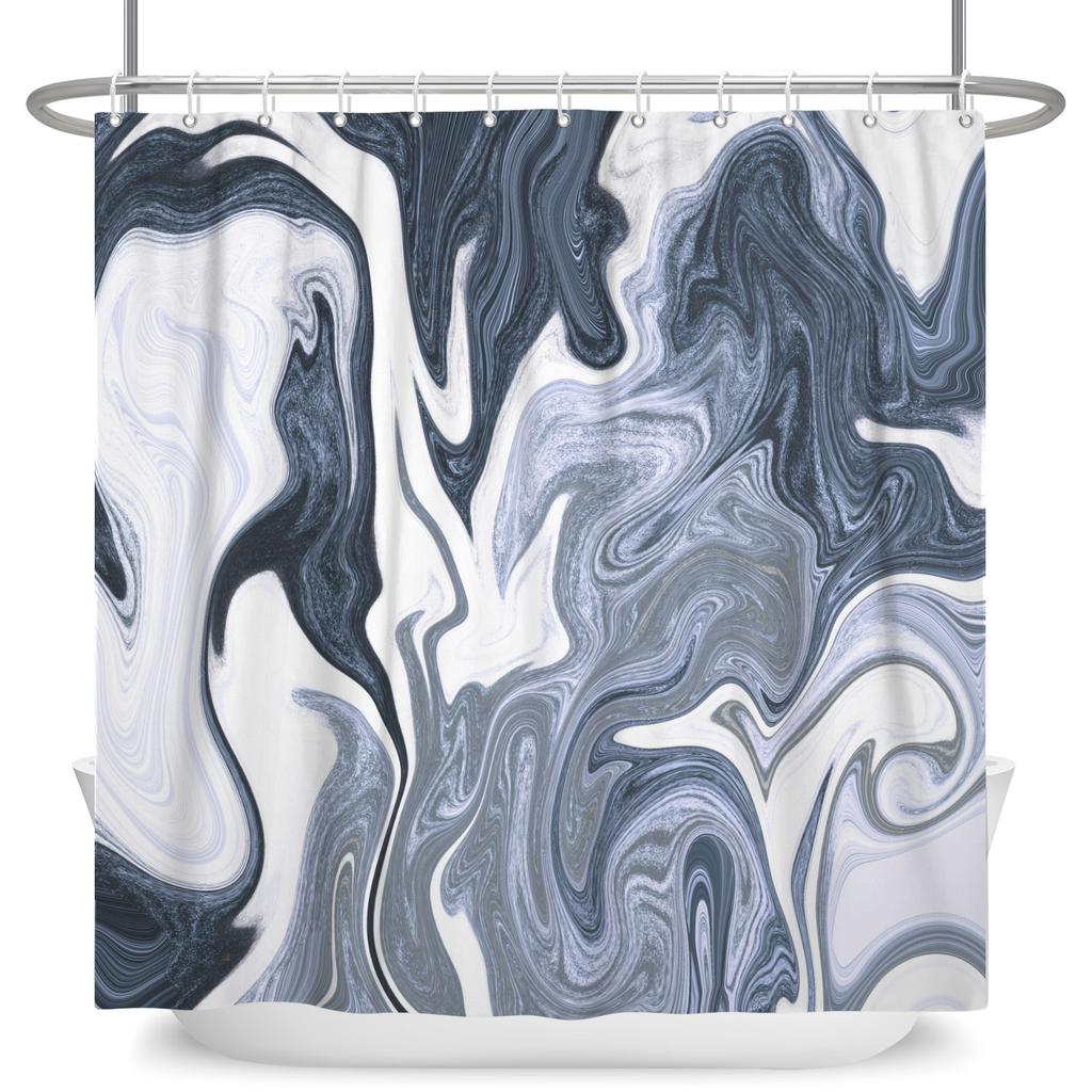 Marble Texture Shower Curtain Abstract Fluid Art Print Waterproof Bath Curtain Bathroom Decor Multiple Color Polyester With Hook