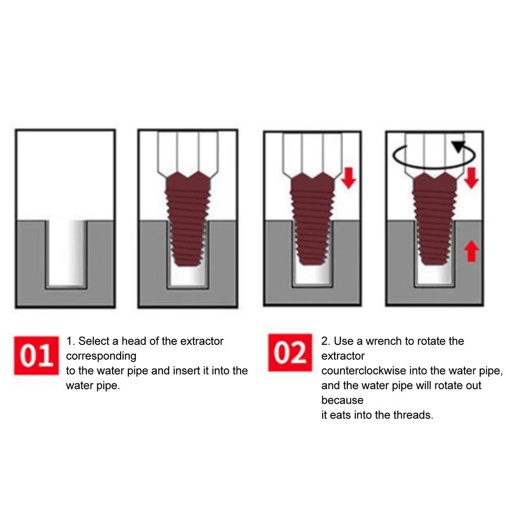 Screw Extractor Dual Use Water Pipe Broken Damaged Bolt Remover for 1/2in 3/4in Pipe Valve Faucet Removal Tool
