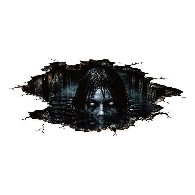 D Hole Horror Ghost Static Window Sticker Thriller Zombie Halloween Secret Room Window Decoration