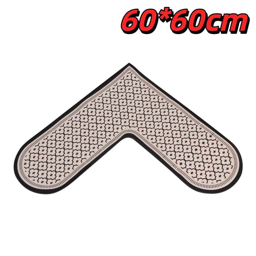 60*60cm Kitchen Carpet L-Shape Oil-Proof Anti-Slip Floor Mat Soft Wipable Surface Waterproof Doormat Home Decoration