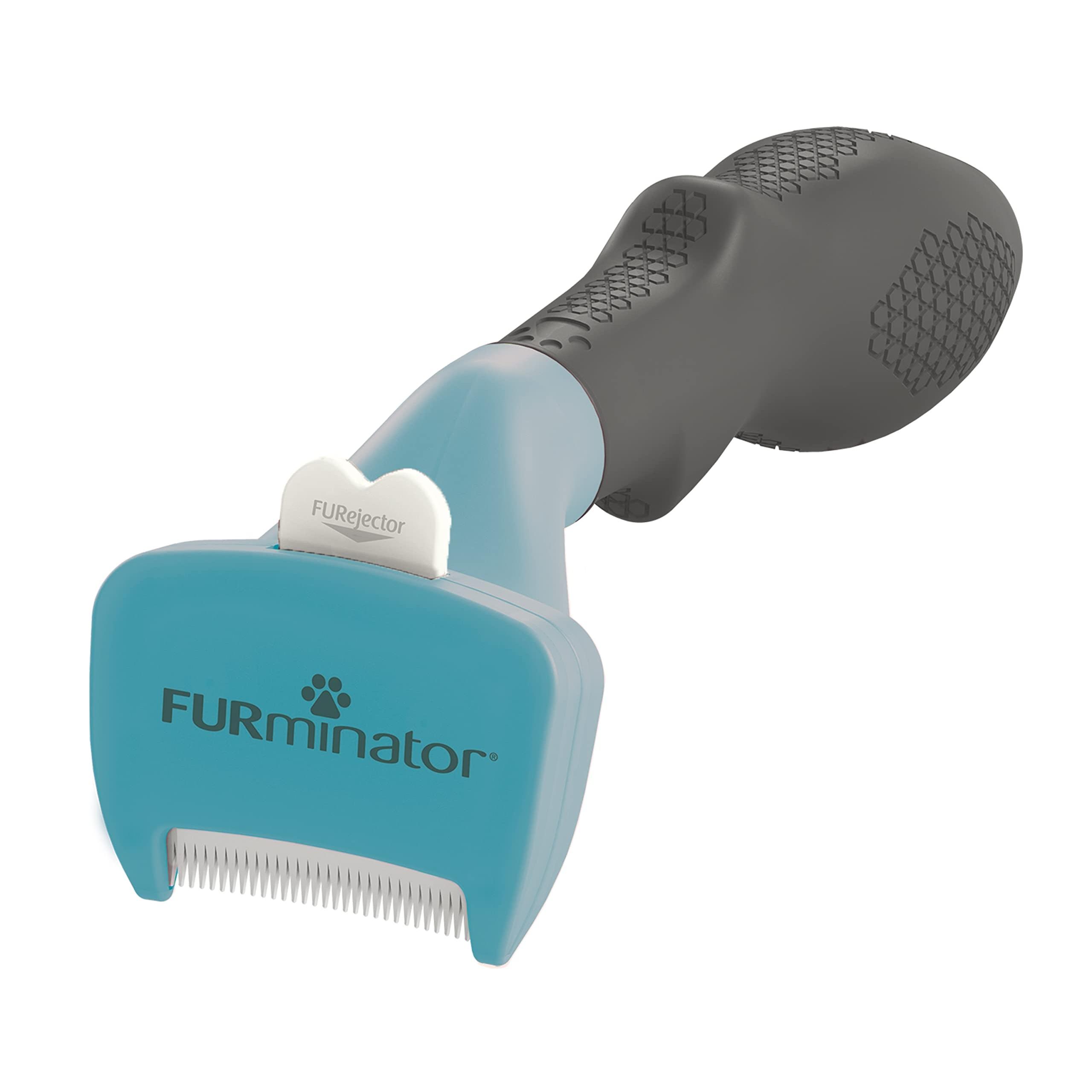 

FURminator Щетка для кошек для маленьких Все 2 типа - Одобренный ветеринарами инструмент для груминга для уменьшения образования комков шерсти и мягкого удаления подшерстка с кнопкой выброса For short-haired breeds