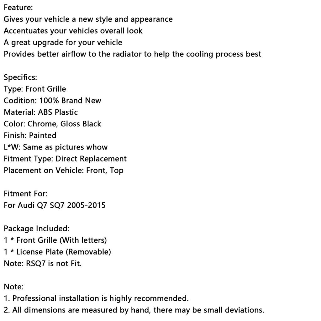 Sport Style Front Bumper Radiator Grille Grill Fit Q7 SQ7 2005-2015
