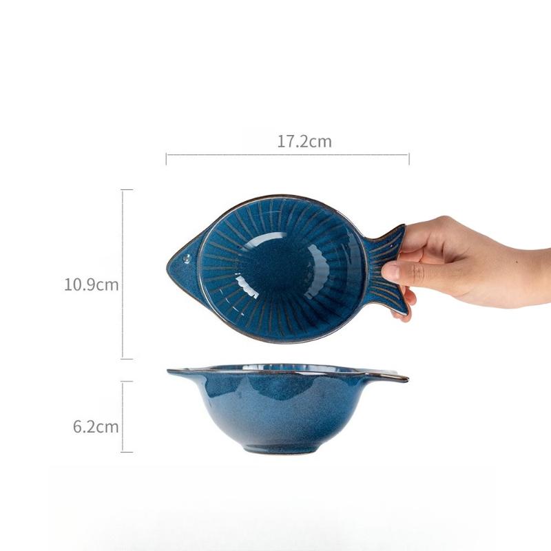 

Alien Bowl Japanese Creative Feature Small Fish Shape Retro Style Ceramic Tableware темно-синього кольору