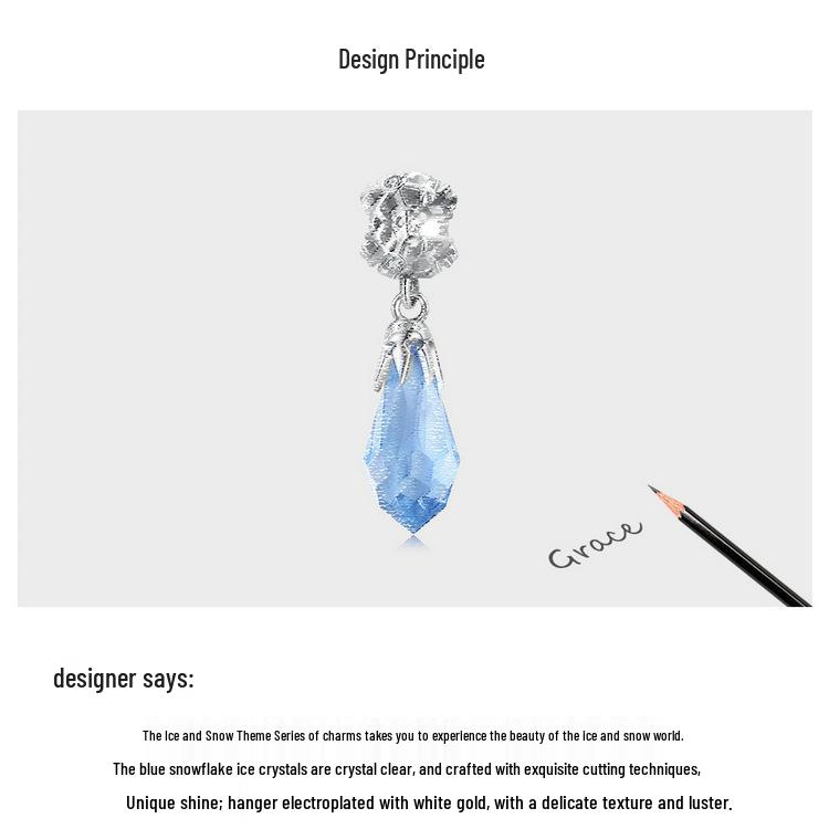 Sterling Silver Snowflake Ice Crystal Pendant Bracelet with Light Blue Zircon and Platinum Plating