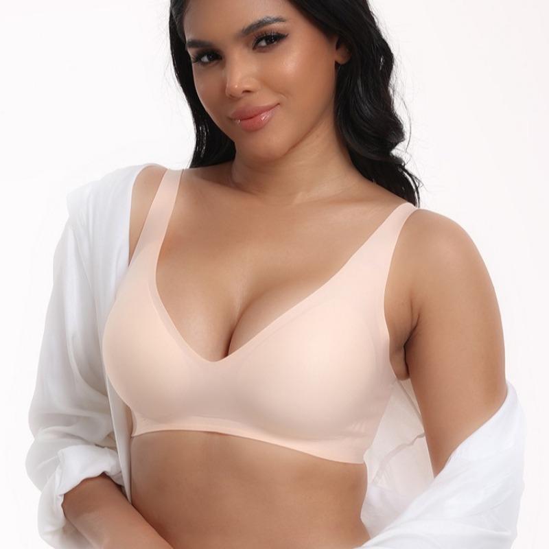 Seamless Jelly Underwear Deep V Thin Soft Support Comfortable Feeling Large Chest Small U Back Sexy Bra