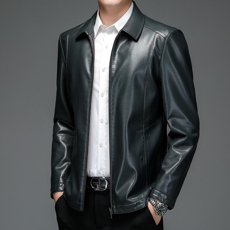Autumn Genuine Leather Jacket Men's Slim Short Lapel Leather Jacket Middle-aged and Elderly Men's Genuine Leather Jacket