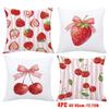 4Pcs, Watercolor Strawberry and Cherry Pillow Covers, Single-Sided, Zipper Closure, Washable Polyester - Perfect for Sofa, Living Room, Bedroom Decor