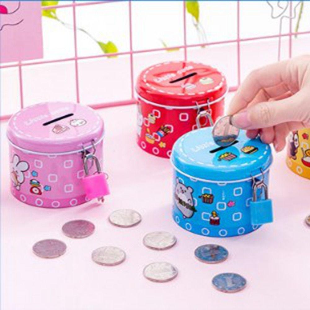 With Iron Lock Cylinder Saving Box Cute Metal Piggy Bank Cartoon Piggy Bank  Collecting Box