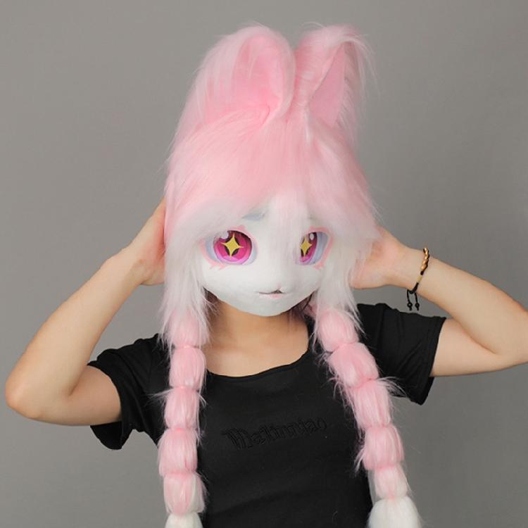 Animal Head Cats Fursuit Cut Mask Plush Cats Headgear Cats Costume for Halloween Masquerade Dress Up Cosplay Party