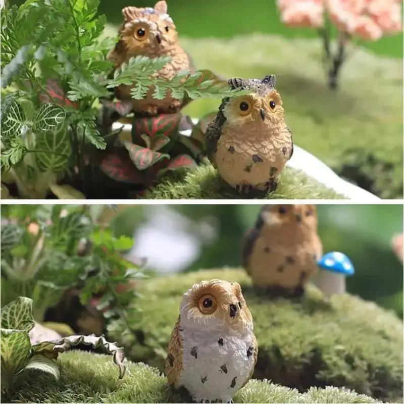 Novas Estatuetas de Corujas Artificiais Fofas Miniaturas Adoráveis Pássaros Jardim de Fadas Casa Artesanato de Resina Decorações Acessórios de Decoração para Casa