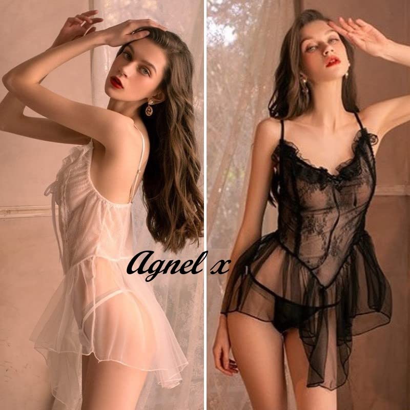 Sexy Lingerie Inner Underwear Nightwear One Piece Setup X029 [Agnel x] See-Through Women's (Black, Free)