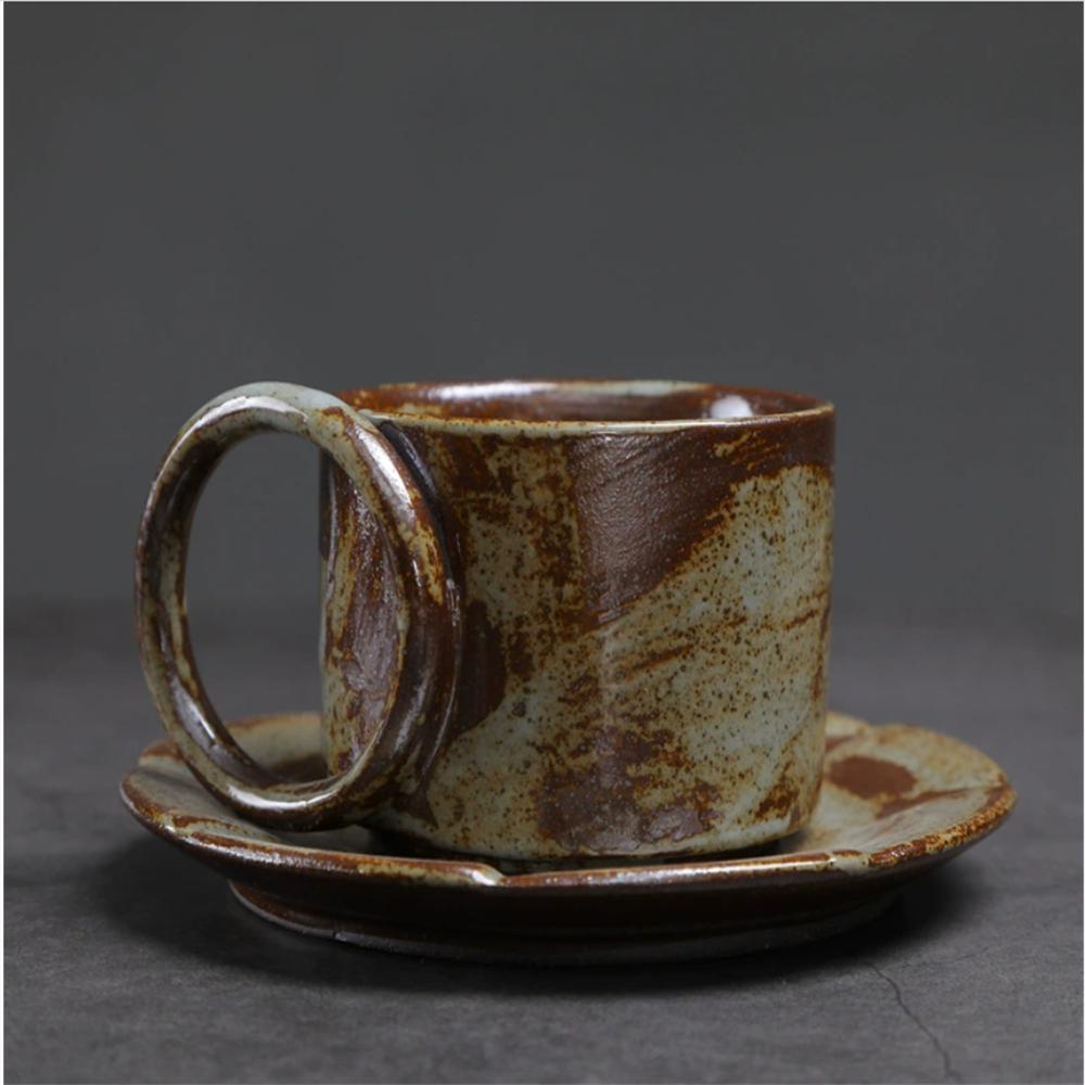 1X Japanese Style Creative Retro Ceramic Coffee Cup Mugs Saucer Set Tea Coarse Coffee Milk Cups Mug