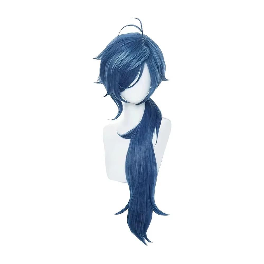 High Quality Kaeya Cosplay Wigs Long Blue Heat Resistant Synthetic Hair Wig Anime Carnival Party Props