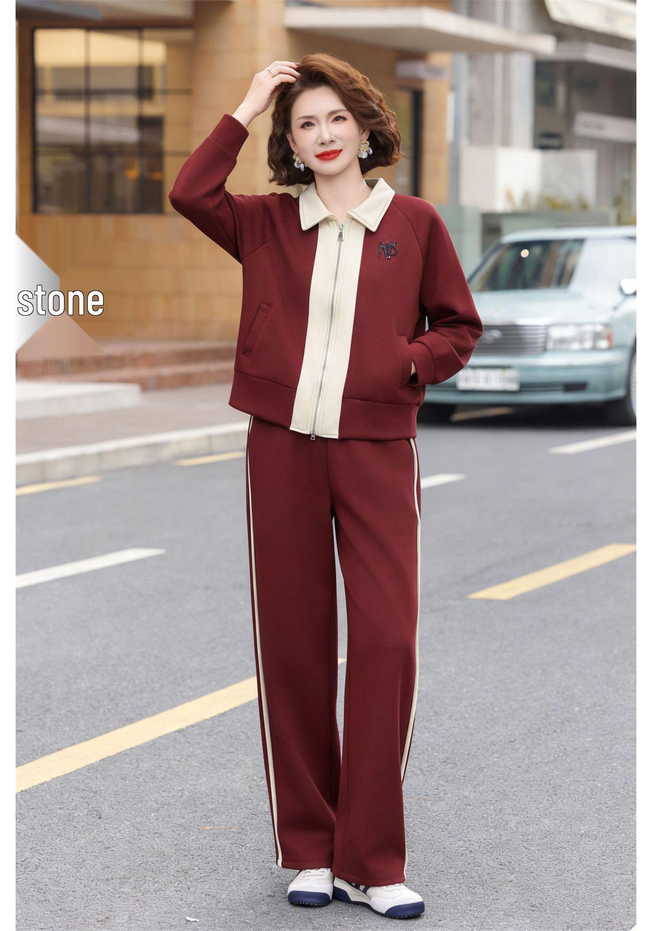 2026 Spring Two-Piece Suit – Elegant Casual Top for Middle-Aged & Elderly Women XL (90-115 jin) красный