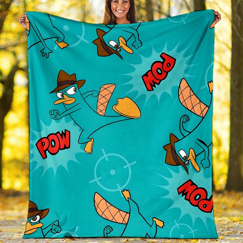 1 Stück Phineas und Ferb2 Thema Decke - Digitaldruck, Polyester, Gemütlich für alle Jahreszeiten, Perfekt für draußen und Reisen