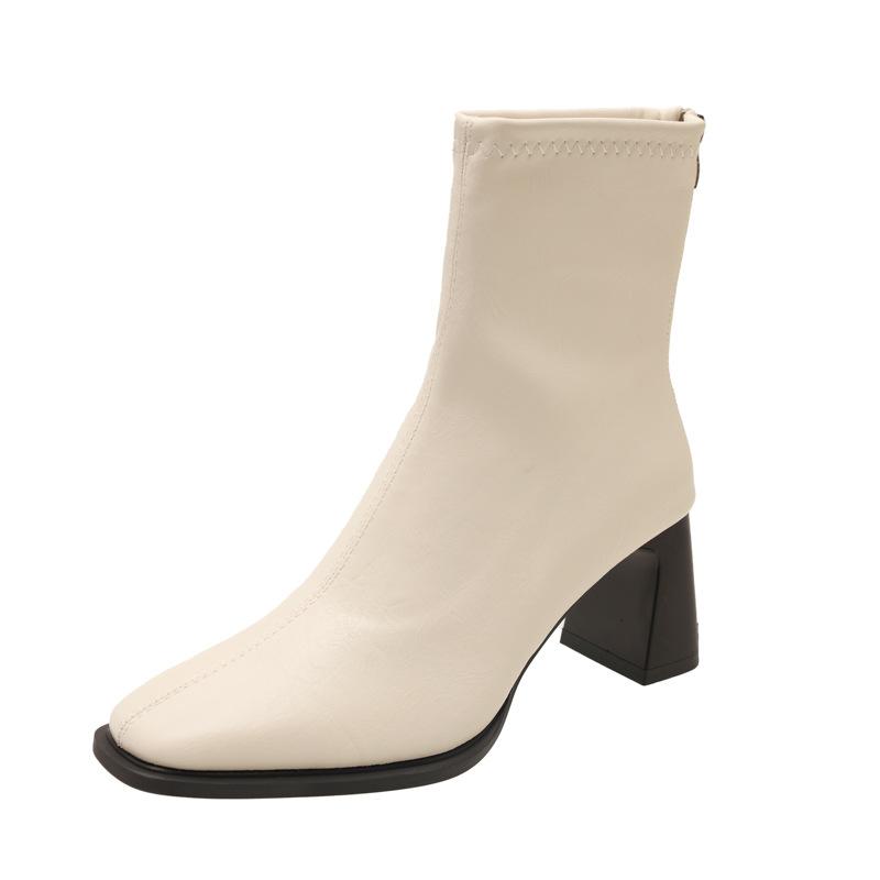 Black High-heeled Short Boots for Women's Autumn and Winter New French Retro Square Head Thin Boots Versatile Thick-heeled Martin Boots for Women's S