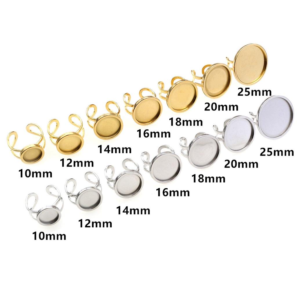 5pcs 10-25mm Inner Size Round Thick Stainless Steel Adjustable Ring Settings Cabochon Blank Base DIY Jewelry Making Findings