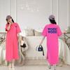 Summer's New Fashionable Mid-length Large-sized Slit Printed T-shirt and Long Over-the-knee Dress