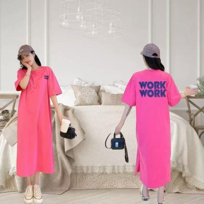 

Летняя новая модная футболка средней длины с большим разрезом и принтом и длинное платье выше колена 4XL