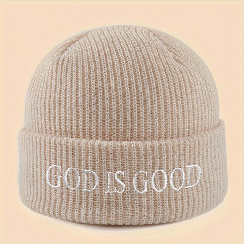 1pc God Is Good Christian Faith Warm Knitted Hat Unisex Skiing,Cycling,Gatherings and Daily,Giving Gifts to Family and Friends