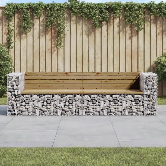 VidaXL Design Gabion Garden Bench 244x71x65.5cm Impregnated Pine Wood 3196241