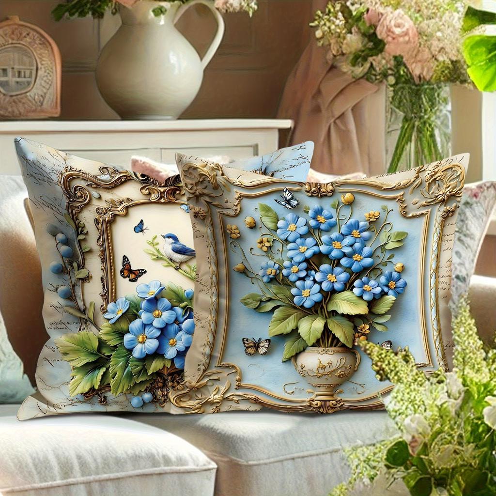 Heimdeko Blaue Blumen, Vögel & Schmetterlinge Kissenbezüge Muster Kissenbezug Geeignet für Sofa Schlafzimmer Auto Kissenbezug