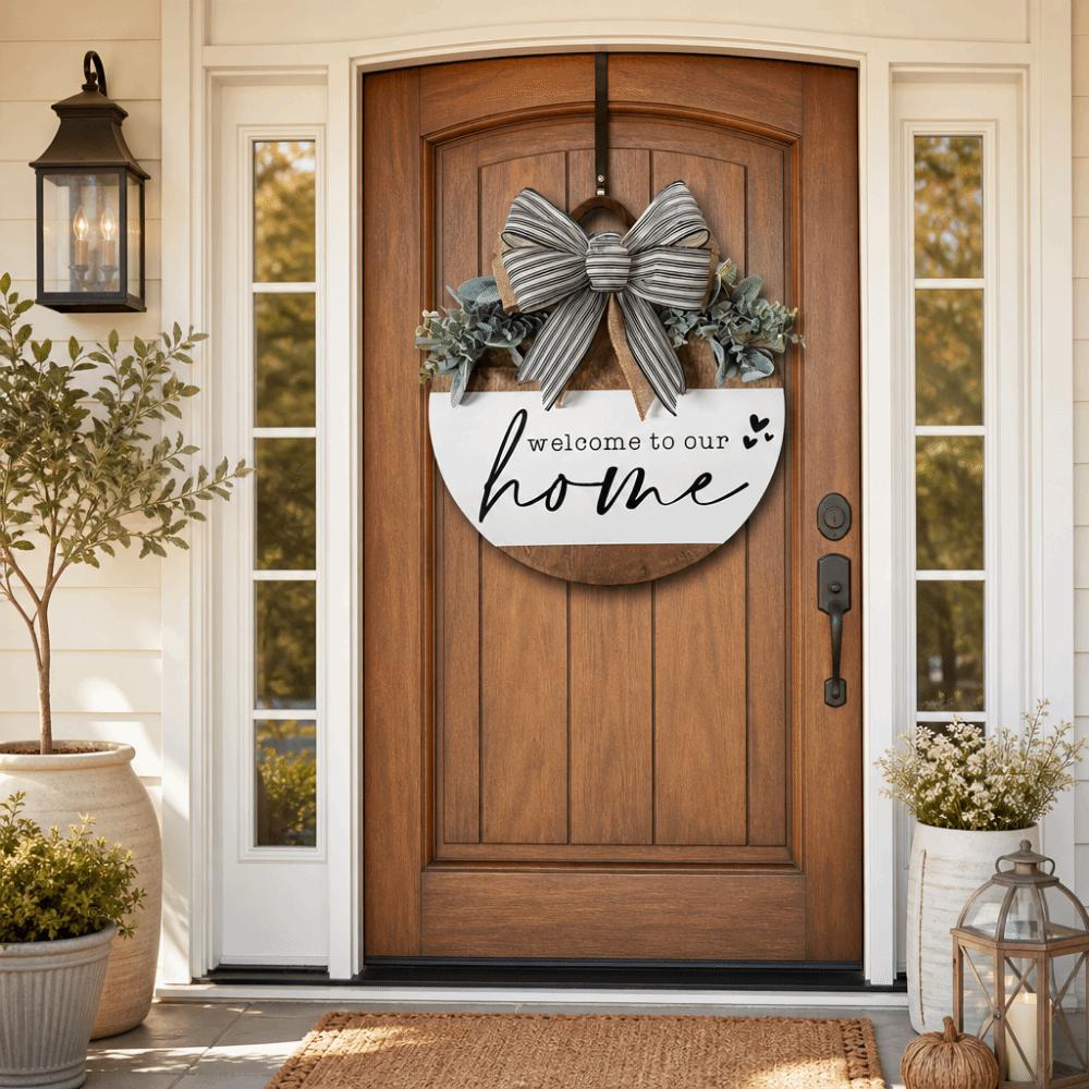 Flower Welcome Sign 2D Flat Wall Art Ornaments Door Wreath Home Decor