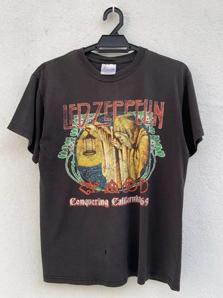 Led Zeppelin Rock Band Tour Retro Style Black Unisex Tshirt Reprint S5XL Unisex T-Shirt XL