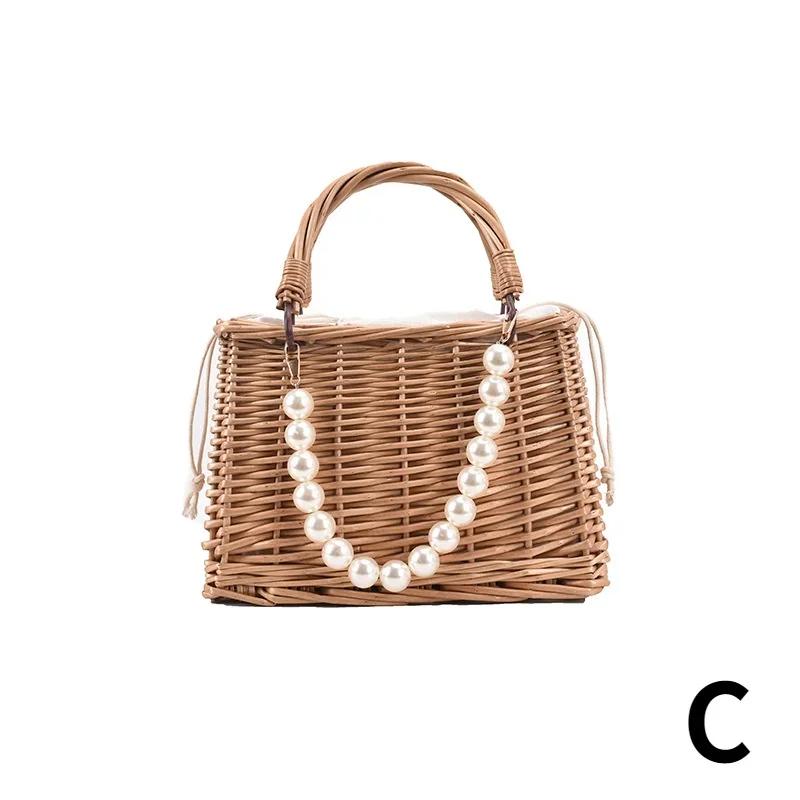 

1 Pcs Women s New Handmade Flower Basket Vine Woven Versatile Wedding Gift Handbag Woven Mesh Red Korean Crossbody Bags