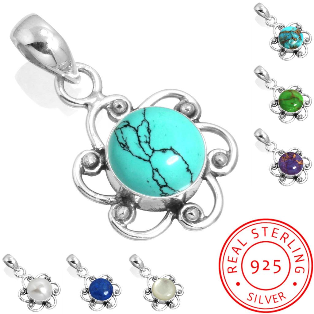 925 Sterling Silver Pendant Women Gemstone Handmade Jewelry Thanksgiving Gift Blue Green Purple Copper Turquoise Pearl Lapis Mother Of Pearl Cocktail