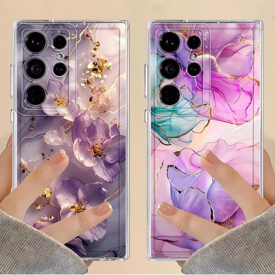 Phone Cover Case for Samsung Galaxy S26 S21 S24 S23 Ultra S22 FE Note 20 Ultra 10 S20 Plus S25 Edge Flower Marble