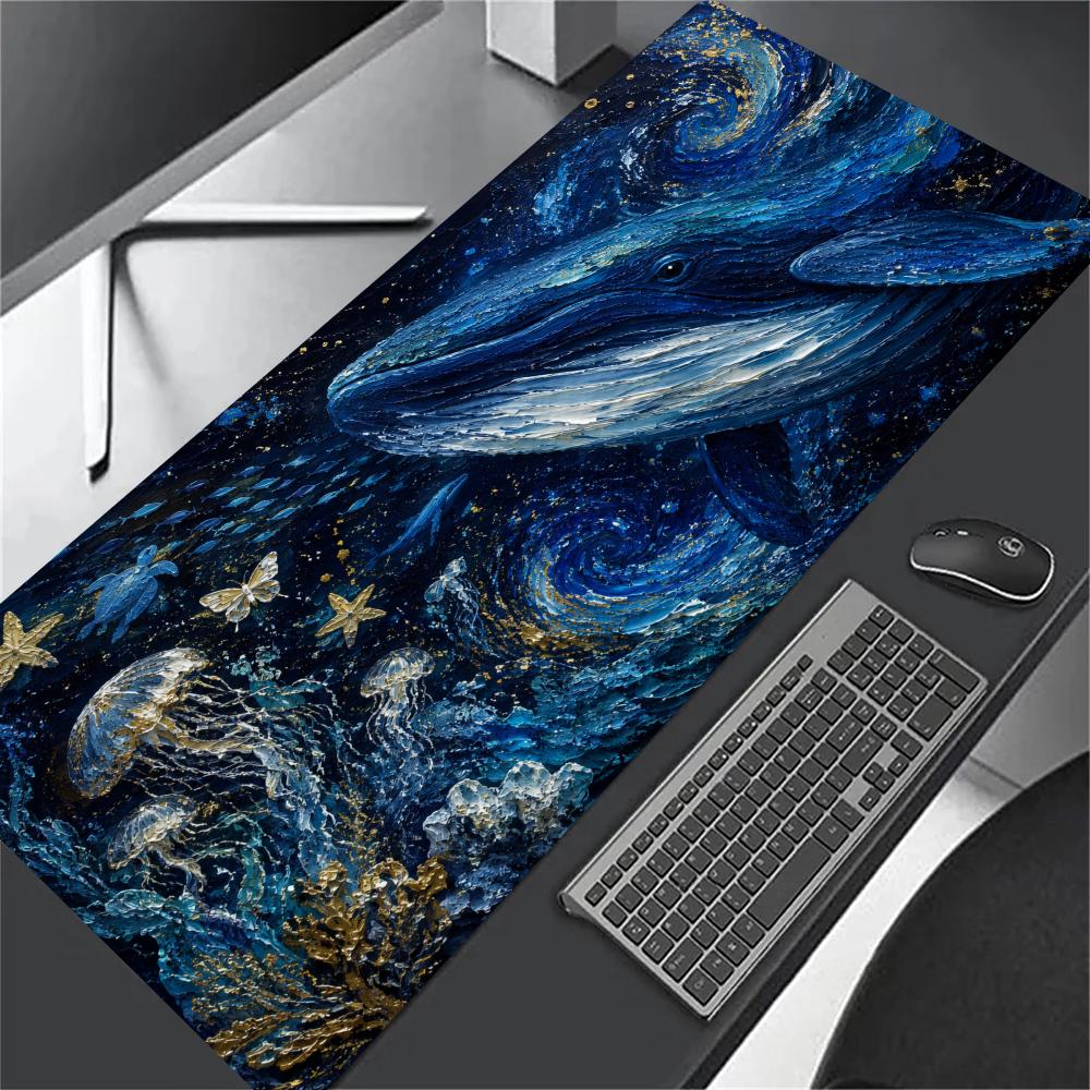 Interstellar Nebula Blue Whale XL Gaming Mouse Pad Stitched Edge Non-Slip Base Large Desk Mat For PC Laptop Gamer Mouse Pads