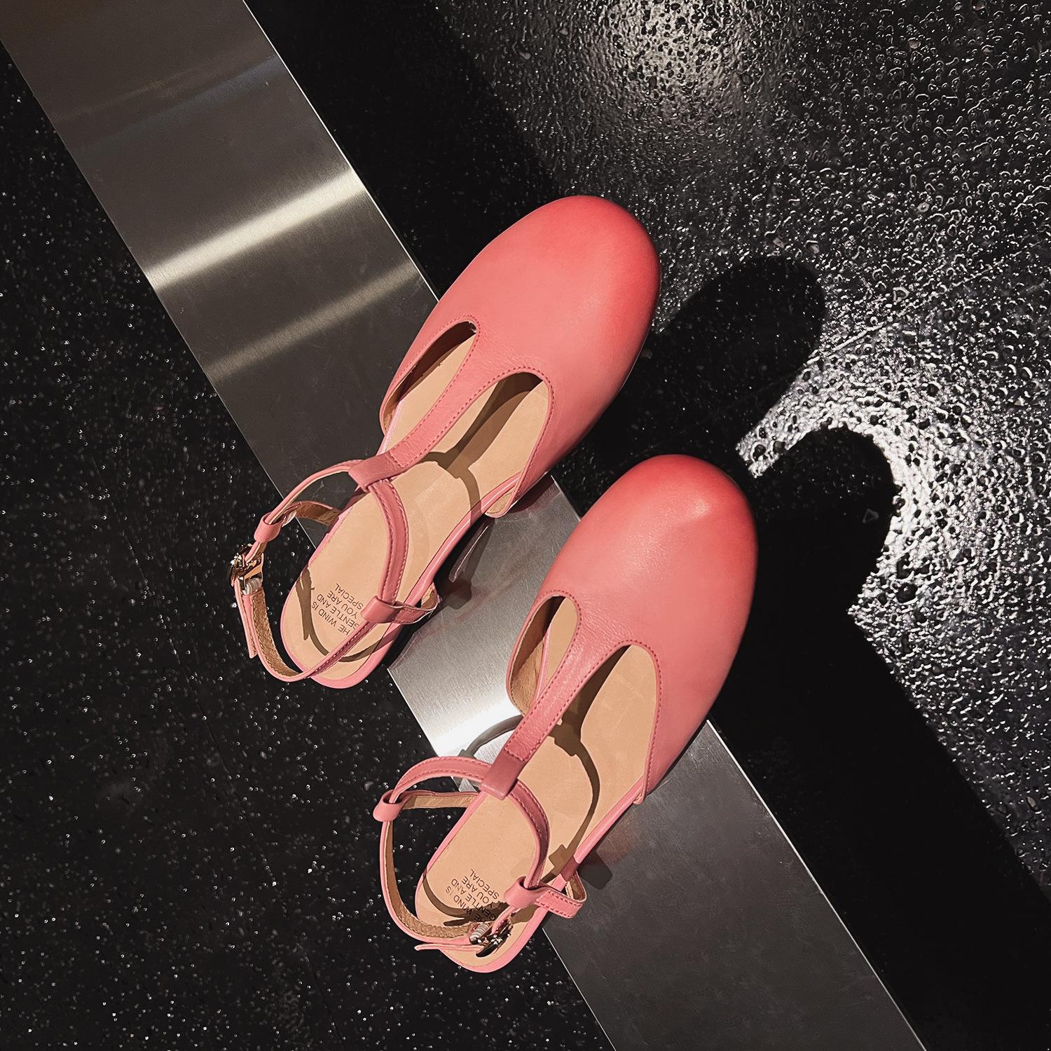 

Огромные удобные~ Ретро круглый носок T-образные туфли Мэри Джейн с Т-пряжкой с открытой союзкой на низком каблуке с сумкой на носке женские повседневные 40 розовый