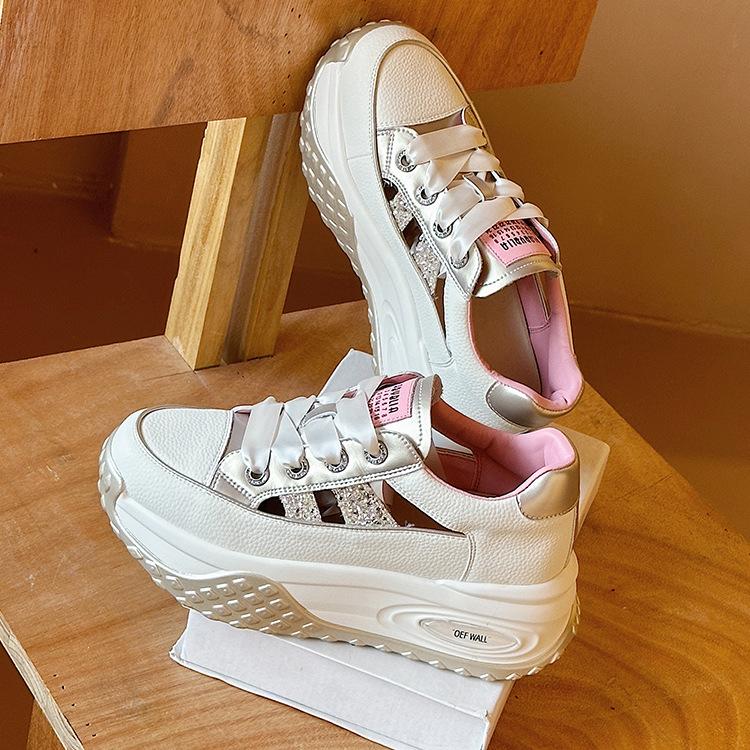 

Leather thick-soled hollow sandals spring and summer new versatile breathable casual dad height little white shoes women 40 абрикосовый