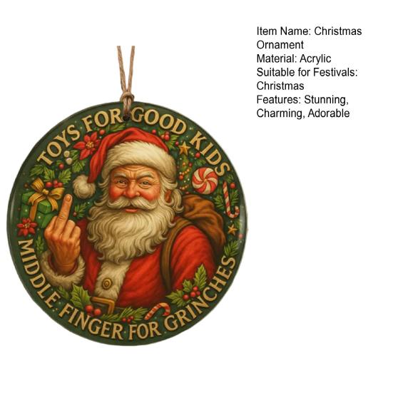 Funny Middle Finger Santa Christmas Ornament Naughty Acrylic Christmas Tree Hanging Ornaments for Window Wall Fireplace Home Tree Decor