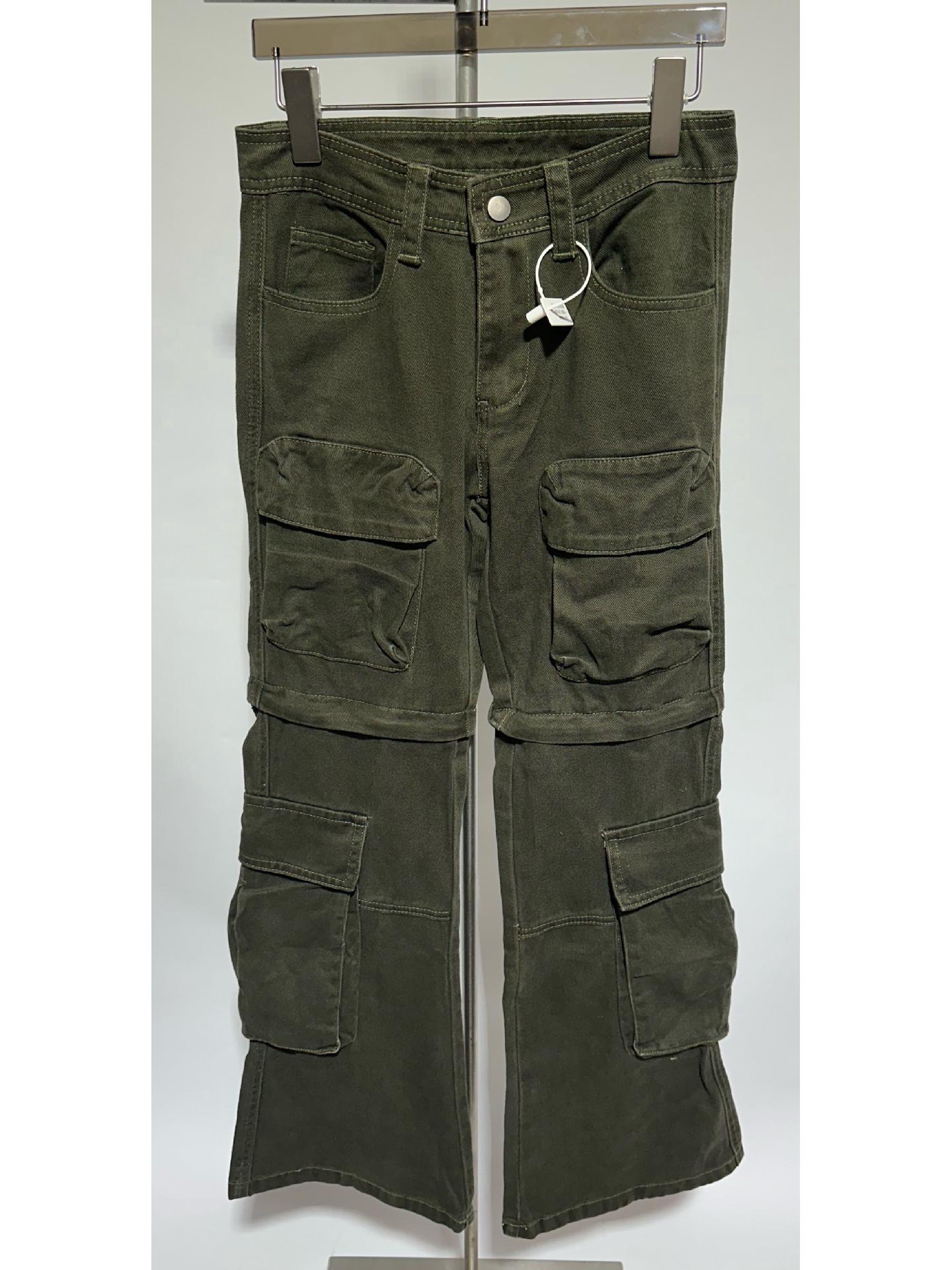 

Американские джинсы-карго с микро-флером 2-в-1, с множеством карманов, отстегивающиеся, цвет Military Green Khaki Medium зелёный