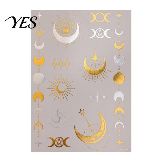Adesivo Tatuaggio Rimovibile Colore Metallico Oro Argento per Donne Ragazze, Tatuaggi Temporanei Decorazione Viso Corpo Braccio, Decalcomania Finta Impermeabile Matrimonio