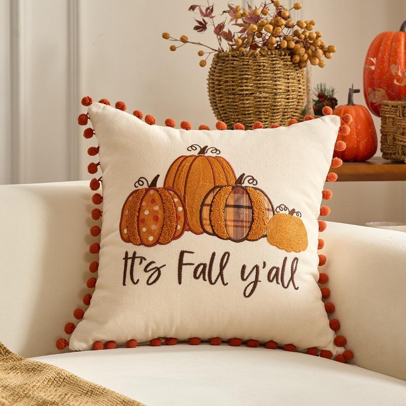 Autumn Themed Pillow Covers Vibrant Pumpkin & Maple Leaf Pillow Covers Cushion Cases for Thanksgiving, Living Room and Garden