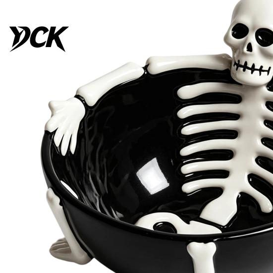 Vassoio portasnack a grande capacità Scheletro di Halloween Rilassato Vassoio per stuzzichini, Ciotola per caramelle in resina a rilievo 3D per forniture per eventi Snack Salse, Gotico Creativo