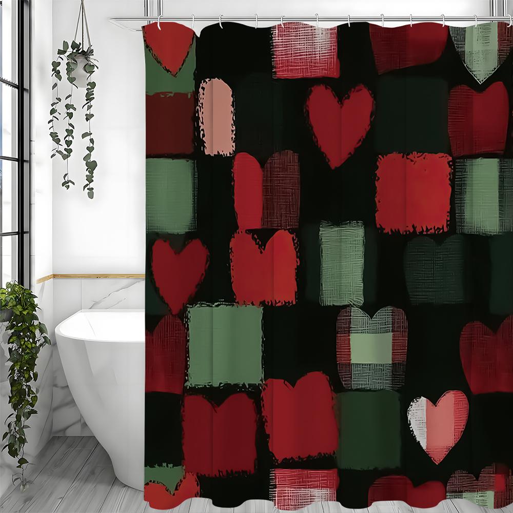 Love Geometry Shower Curtain, Bathroom Decorative Shower Curtain, Waterproof Shower Curtain with Hooks