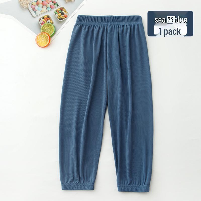 Children's Ice Silk Casual Sports Pants - Candy Color Elastic Ankle, Mosquito-Proof Sleepwear for Boys & Girls