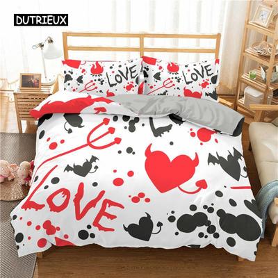 Love Heart Duvet Cover Set King Size Black Red Heart Spot Twin Quilt Cover Arrow of Love Polyester Bedding Set for Teens Couples