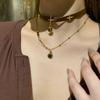 Women's Leather Tiger Eye Layered Necklace - Retro Double-Layer Choker Accessory with High-End Luxury Clavicle Chain.