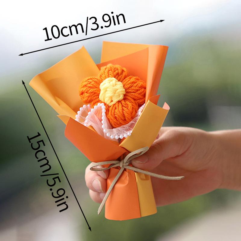 Kitting Flower Bouquet Crochet Flower Artificial Woven Flower Wedding Guests Gifts Teacher's Day Christmas Gifts