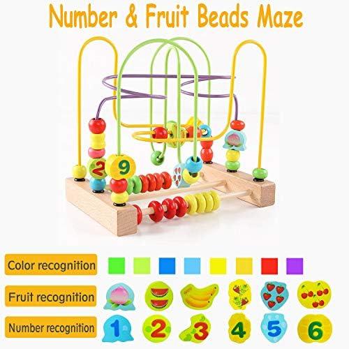 Jacootoys Wooden Roller Coaster Bead Maze, Montessori Educational Toy, Motor Skill Activity Center, Learning Toy for Toddlers & Kids, Boys Girls Gift