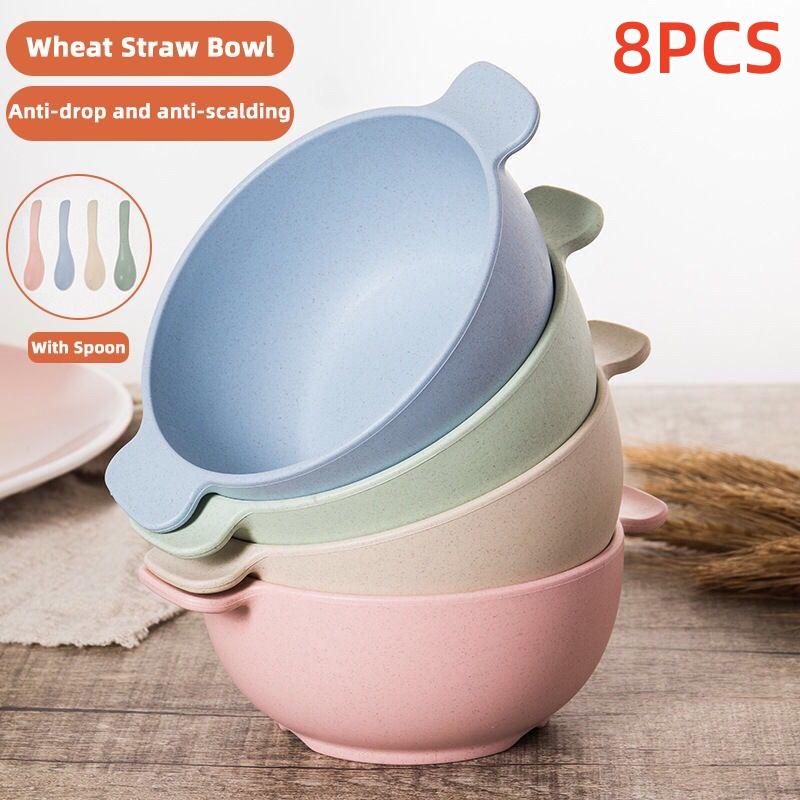8 Peças/Conjuntos Tigelas Infantis Tigela de Palha de Trigo Natural Para Tigelas de Alimentação de Bebê
