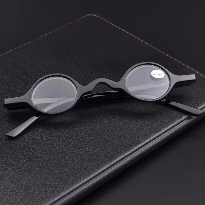 Small Round Frame Reading Glasses with Personalized Mini Retro Style for Men and Women, Fashionable Spring Leg Reading Glasses